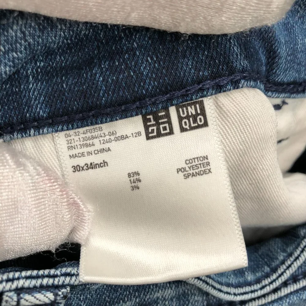 Uniqlo‎ Soft Denim Skinny Jean Mens 30x34 (30x33) Blue Stretch Medium Wash